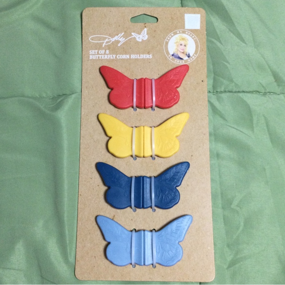 Dolly Butterfly Corn Holders Set of 8- Red, Yellow, Blue